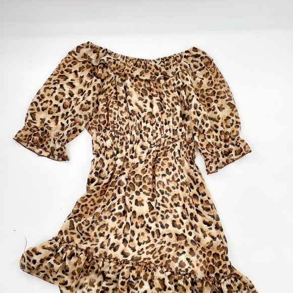 Off Shoulder Leopard, Casual Ruffle Sundress - Picture 12 of 13